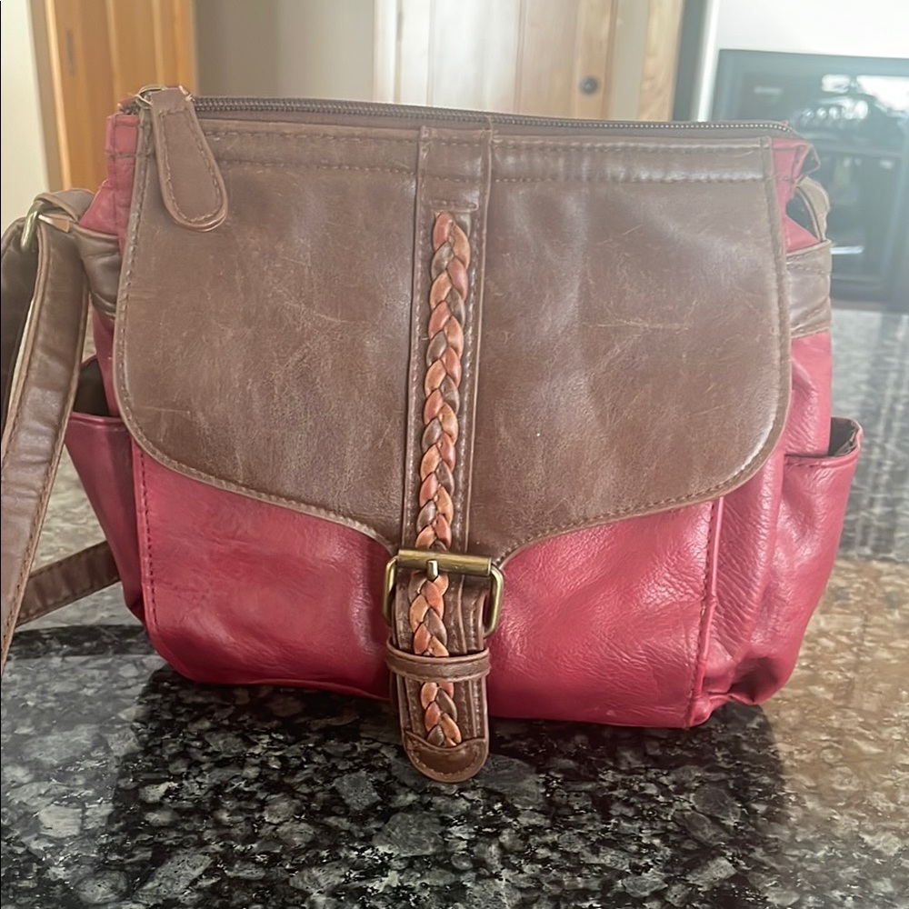 GAL burgundy/brown faux leather crossbody bag
